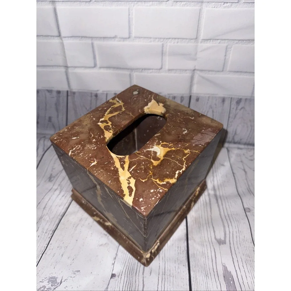 Natural Stone Marble Travertine Tissue Box Holder Cover Square Brown Heavy Duty